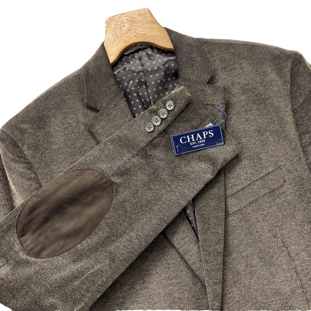 Chaps Blazer Mens‎ 46 Long Grey Elbow Patch Sport Coat Modern Fit Jacket New